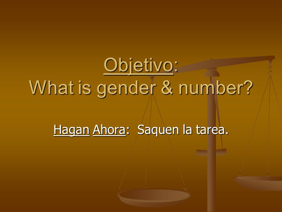 Objetivo: What is gender & number Hagan Ahora: Saquen la tarea.