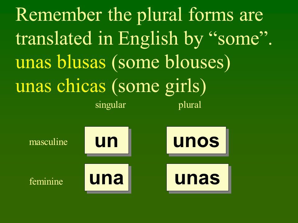 Remember the plural forms are translated in English by some .