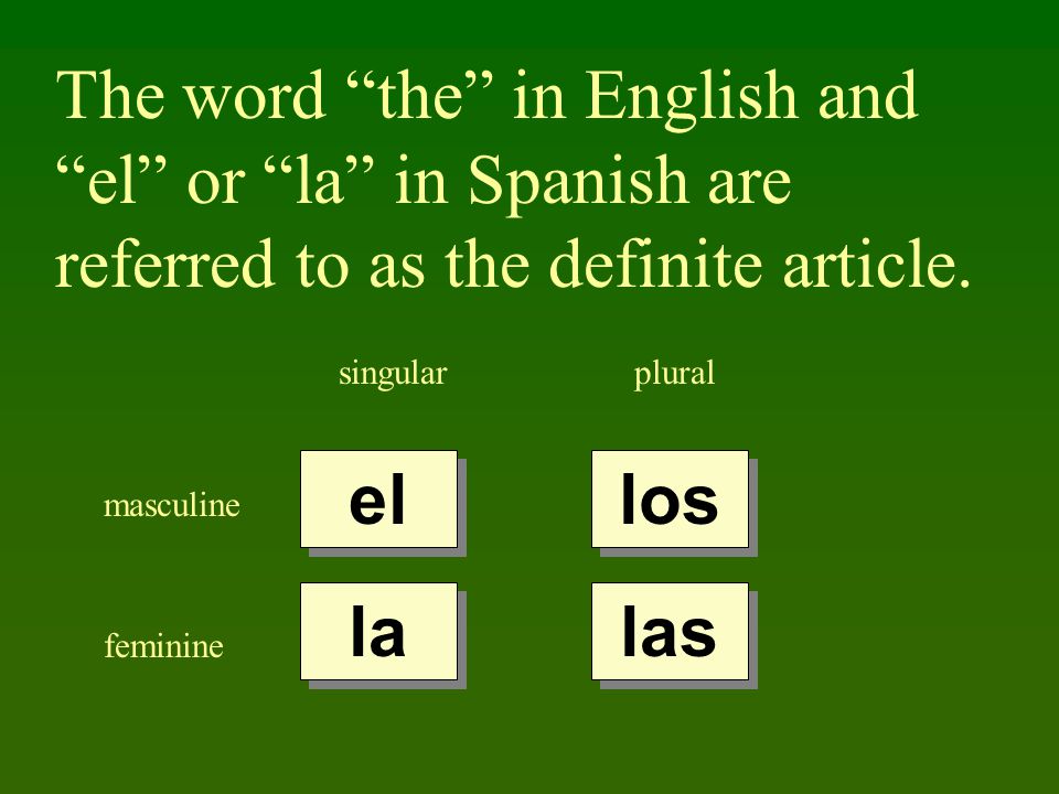 The word the in English and el or la in Spanish are referred to as the definite article.