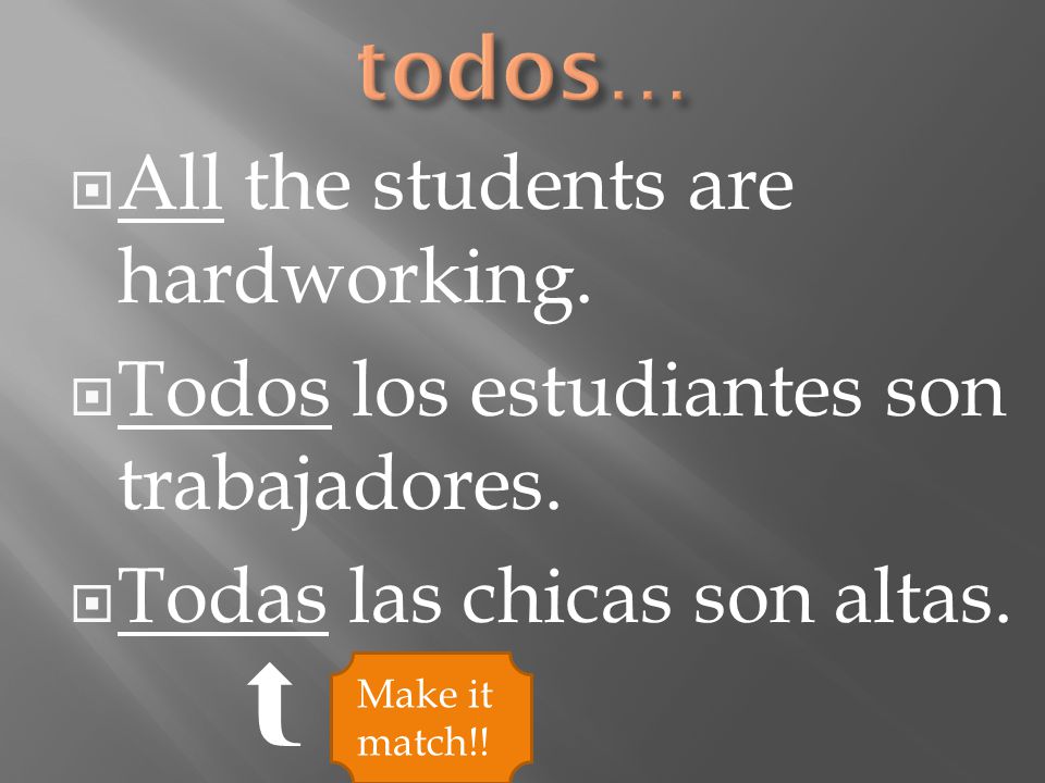  All the students are hardworking.  Todos los estudiantes son trabajadores.