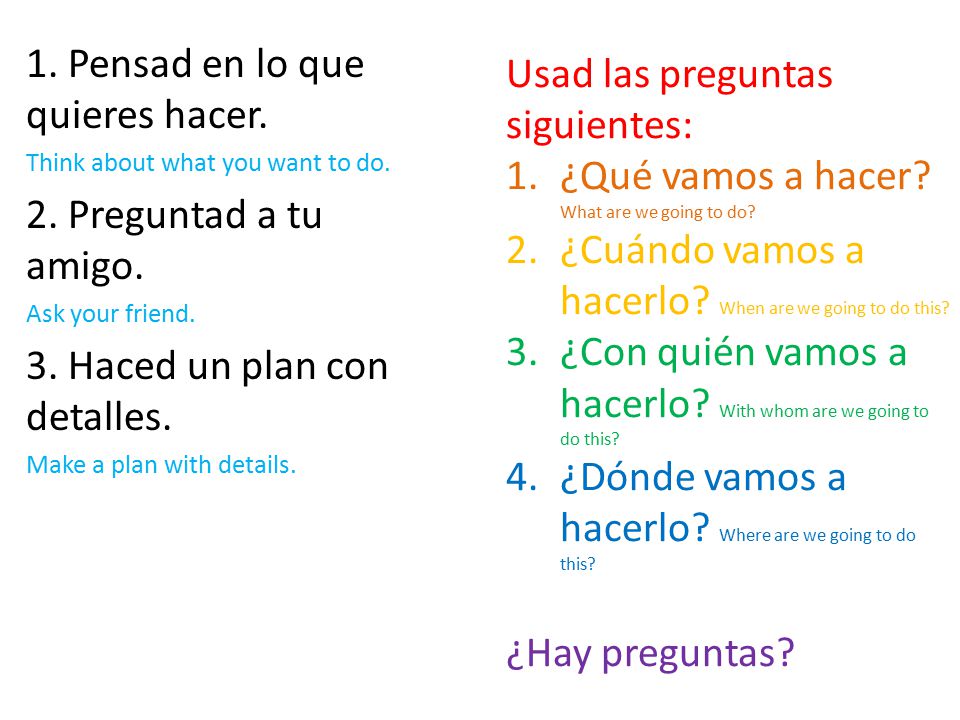 1. Pensad en lo que quieres hacer. Think about what you want to do.