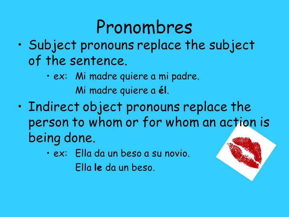 Pronombres Subject pronouns replace the subject of the sentence.