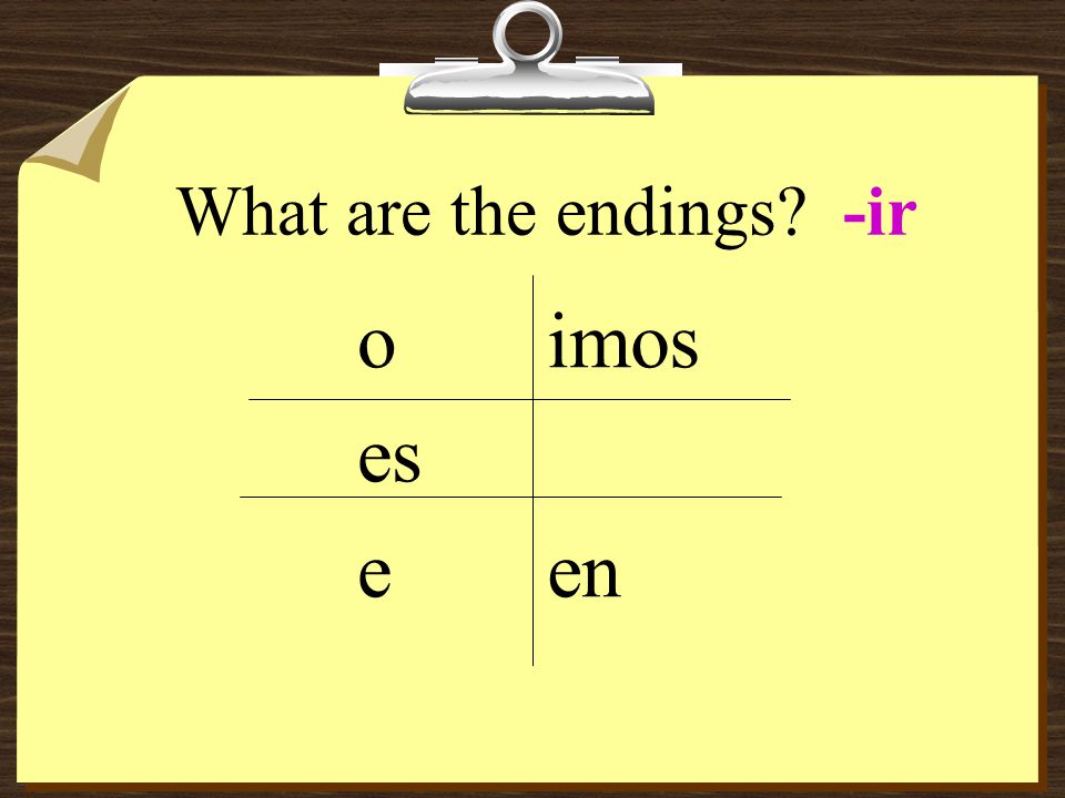 What are the endings -ir o es e imos en
