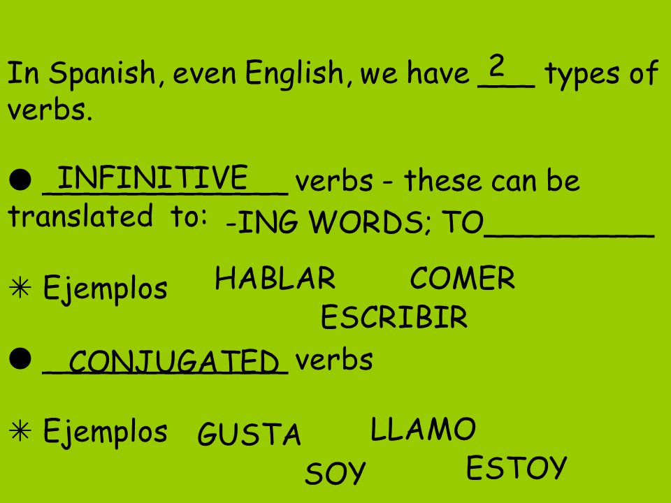 In Spanish, even English, we have ___ types of verbs.