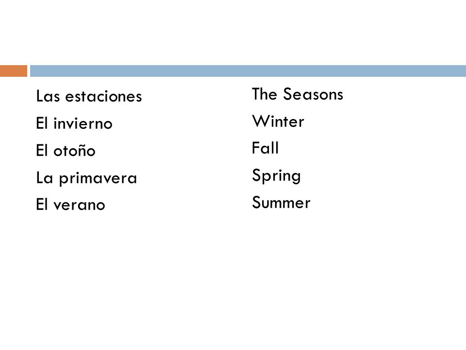 Las estaciones El invierno El otoño La primavera El verano The Seasons Winter Fall Spring Summer