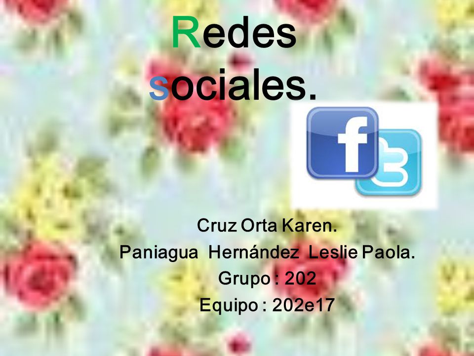 Redes sociales. Cruz Orta Karen. Paniagua Hernández Leslie Paola. Grupo : 202 Equipo : 202e17