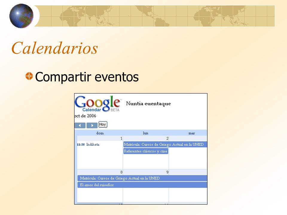 Calendarios Compartir eventos