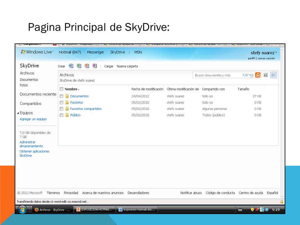 Pagina Principal de SkyDrive: