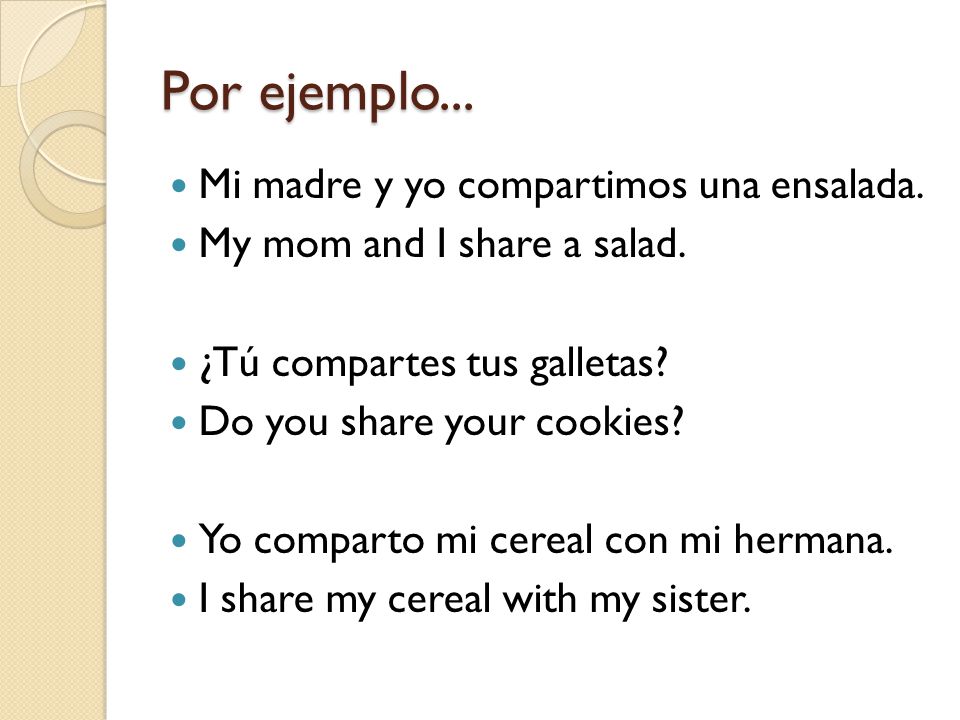 Now, write out the full conjugation of the verb COMPARTIR. Include subject pronouns and translations.
