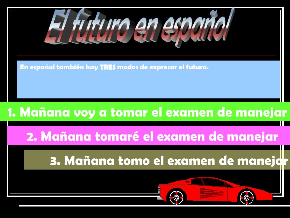 En inglés hay t tt tres modos de hablar sobre el futuro parecidos a los del español: 1.