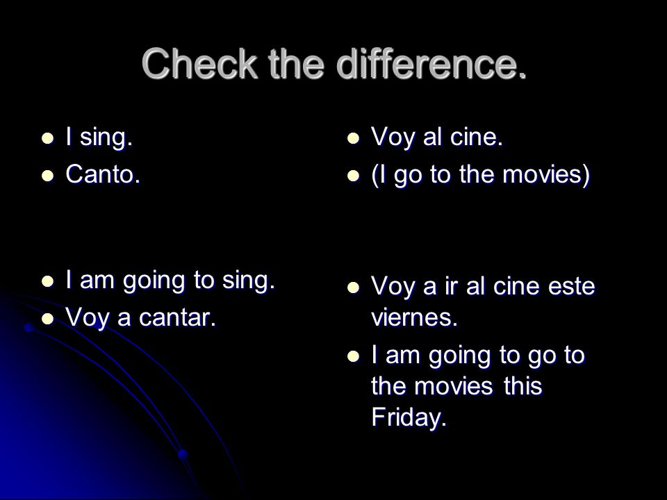 Check the difference. I sing. I sing. Canto. Canto.