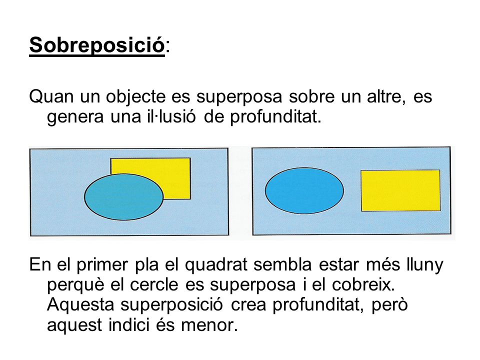 Sobreposició: Quan un objecte es superposa sobre un altre, es genera una il·lusió de profunditat.