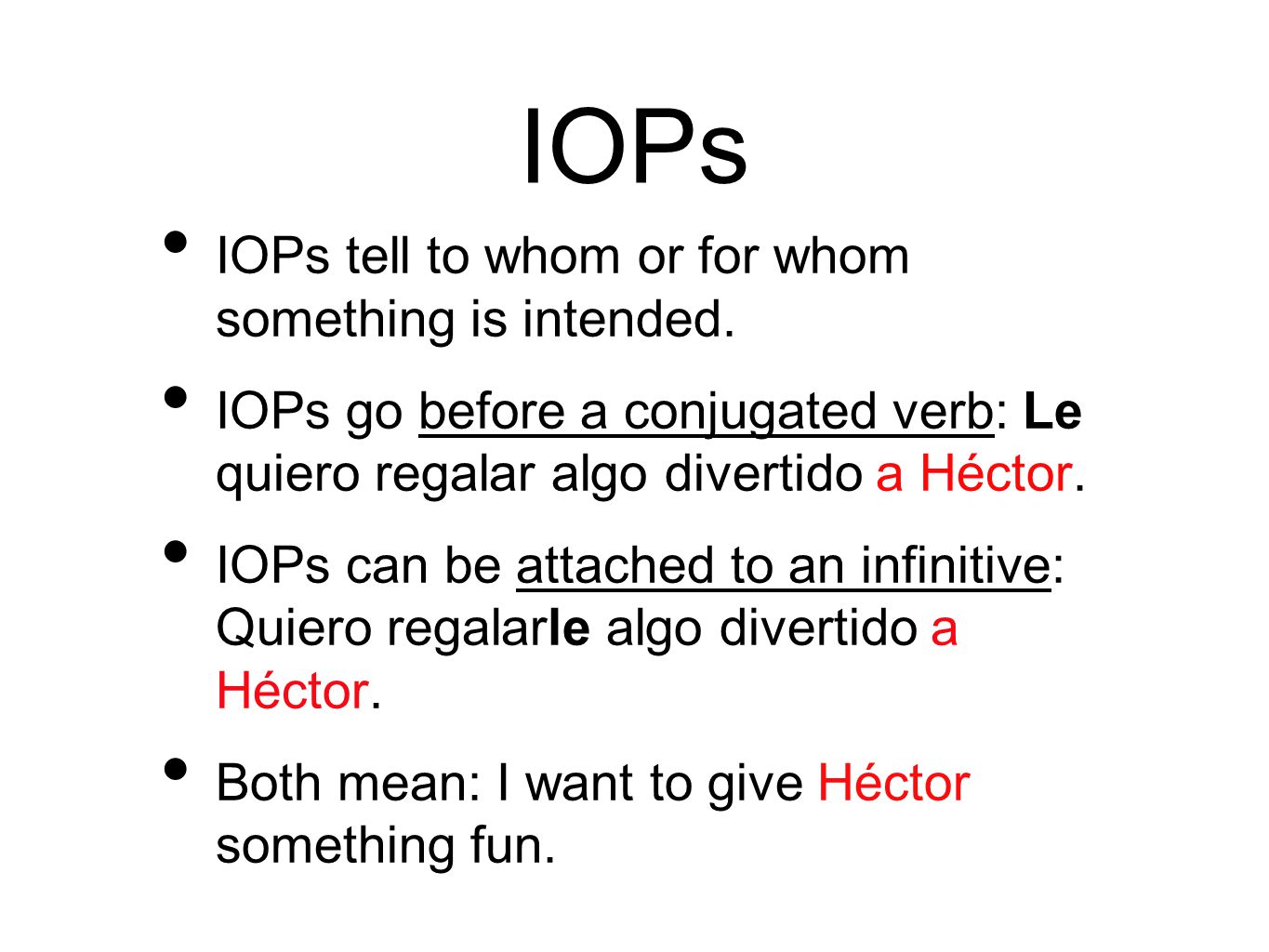 IOPs IOPs tell to whom or for whom something is intended.