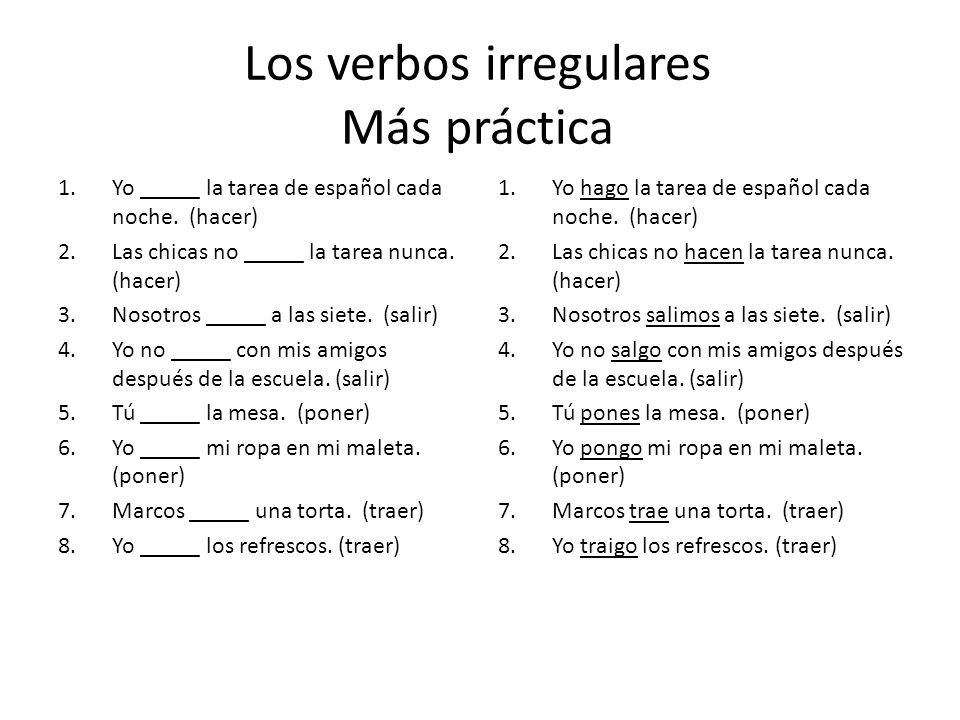 verbos irregulares en espanol