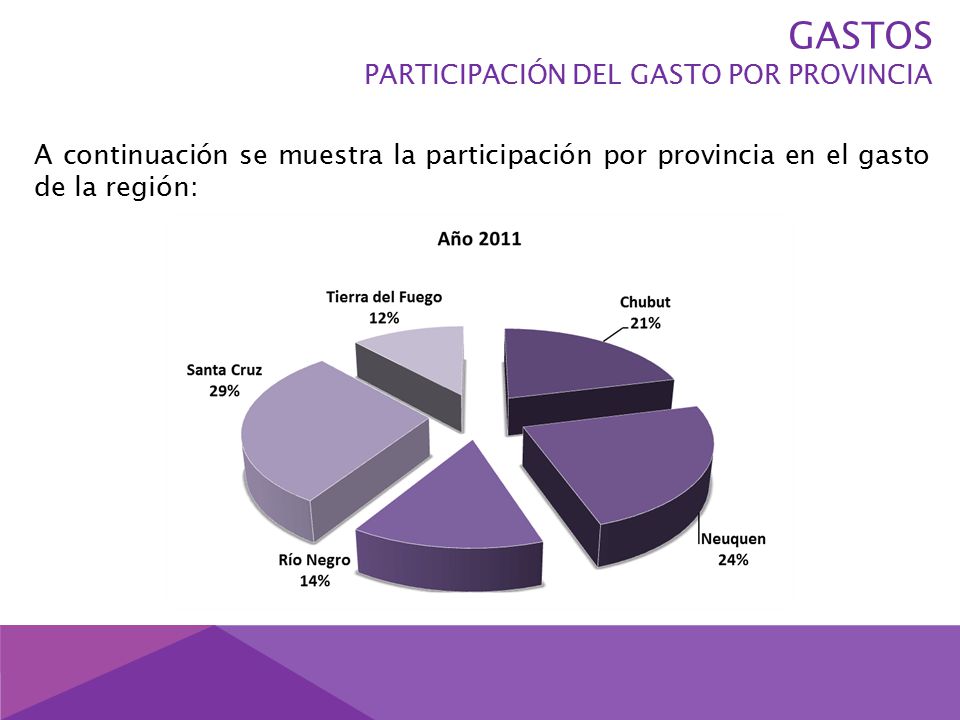 A continuación se muestra la participación por provincia en el gasto de la región: GASTOS PARTICIPACIÓN DEL GASTO POR PROVINCIA