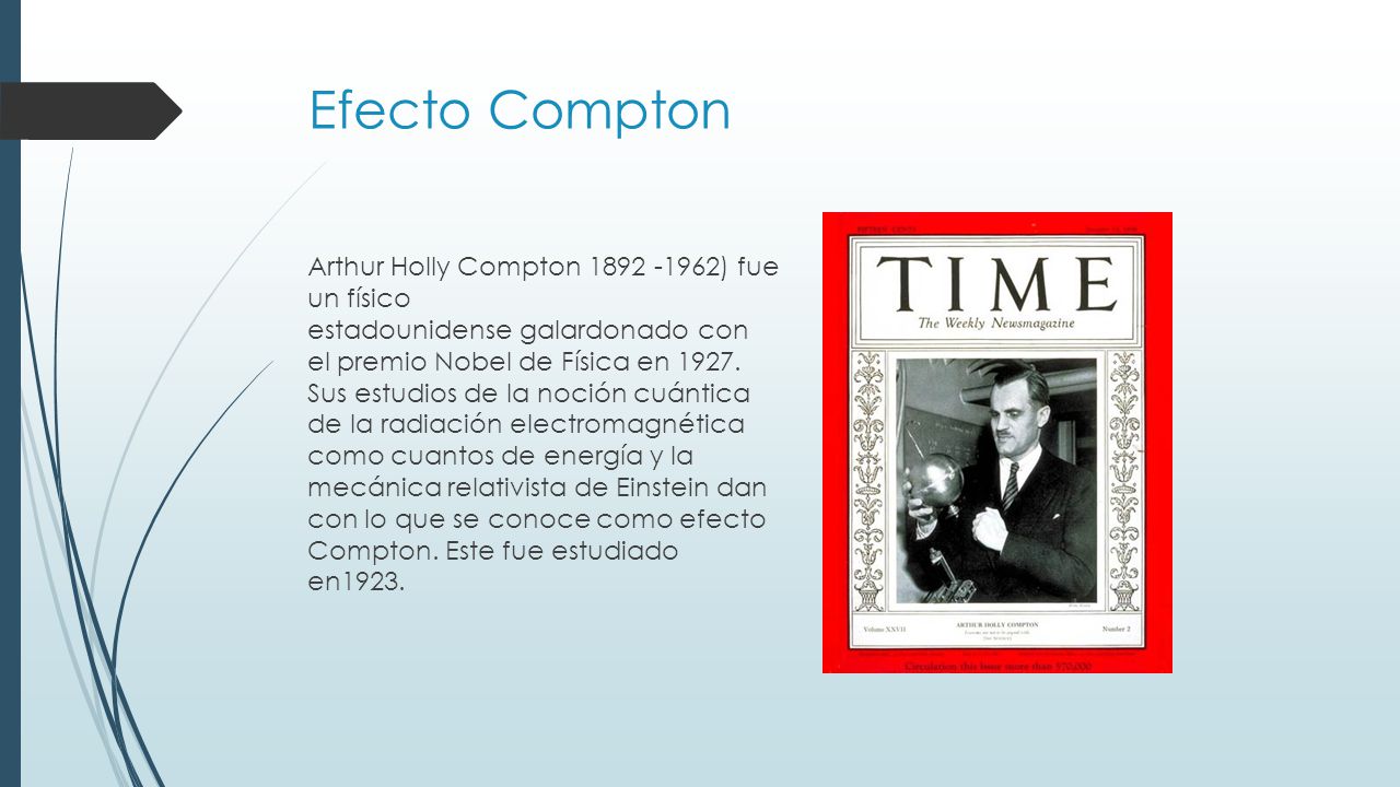 Efecto Compton Arthur Holly Compton ) fue un físico estadounidense galardonado con el premio Nobel de Física en 1927.