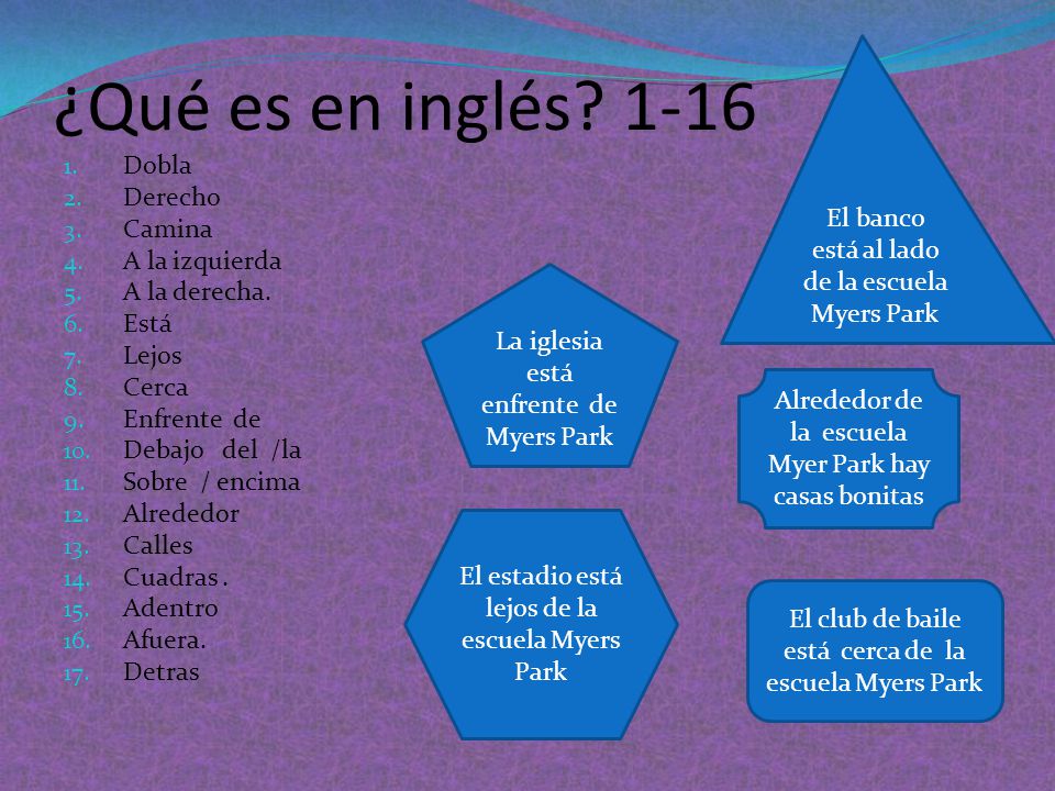 Que Es En Ingles Dobla 2 Derecho 3 Camina 4 A La Izquierda 5 A La Derecha 6 Esta 7 Lejos 8 Cerca 9 Enfrente De 10 Debajo Del La Ppt Descargar