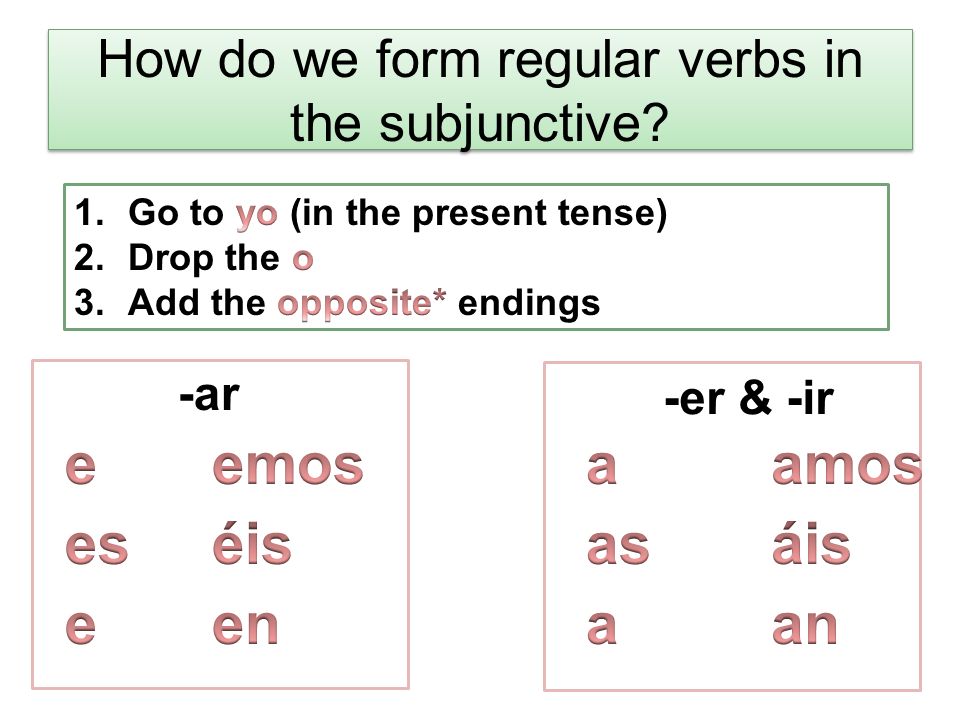 How do we form regular verbs in the subjunctive -er & -ir -ar