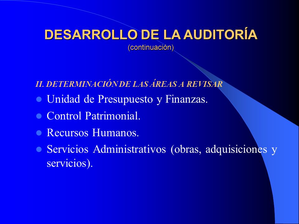 II. DETERMINACIÓN DE LAS ÁREAS A REVISAR Unidad de Presupuesto y Finanzas.