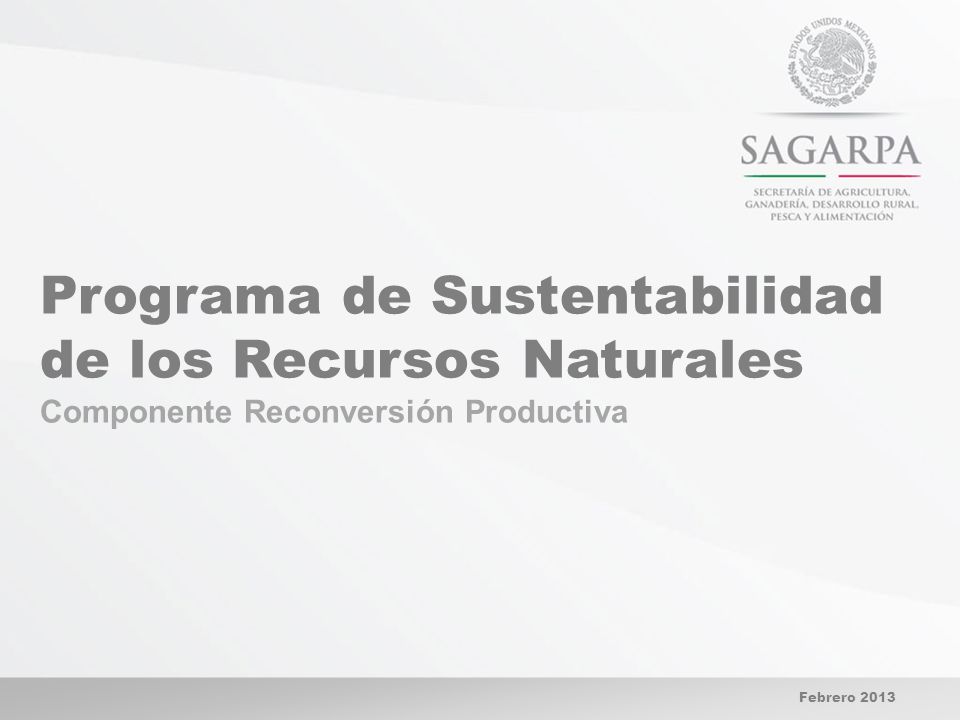 Programa de Sustentabilidad de los Recursos Naturales Componente Reconversión Productiva Febrero 2013