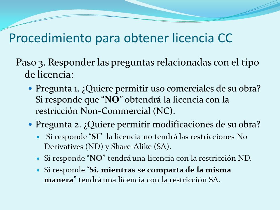 Procedimiento para obtener licencia CC Paso 3.