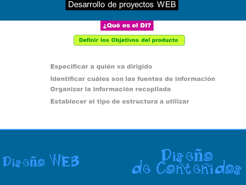 Desarrollo de proyectos WEB Dise ñ o WEB Dise ñ o de Contenidos ¿Qué es el DI.