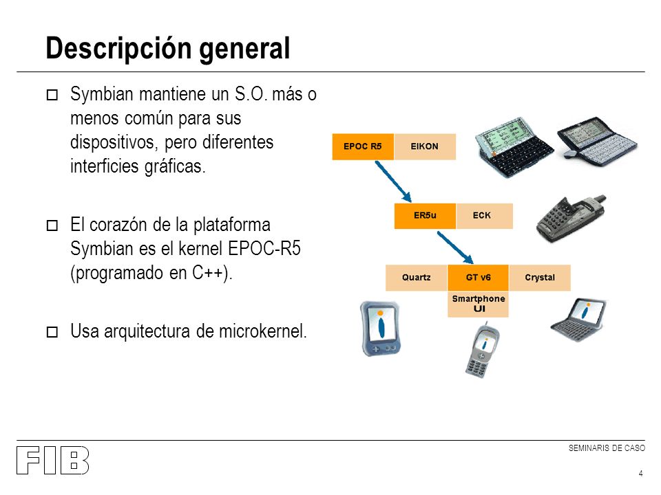 SEMINARIS DE CASO 4 Descripción general o Symbian mantiene un S.O.