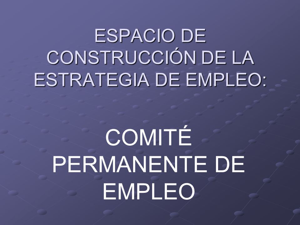 ESPACIO DE CONSTRUCCIÓN DE LA ESTRATEGIA DE EMPLEO: COMITÉ PERMANENTE DE EMPLEO