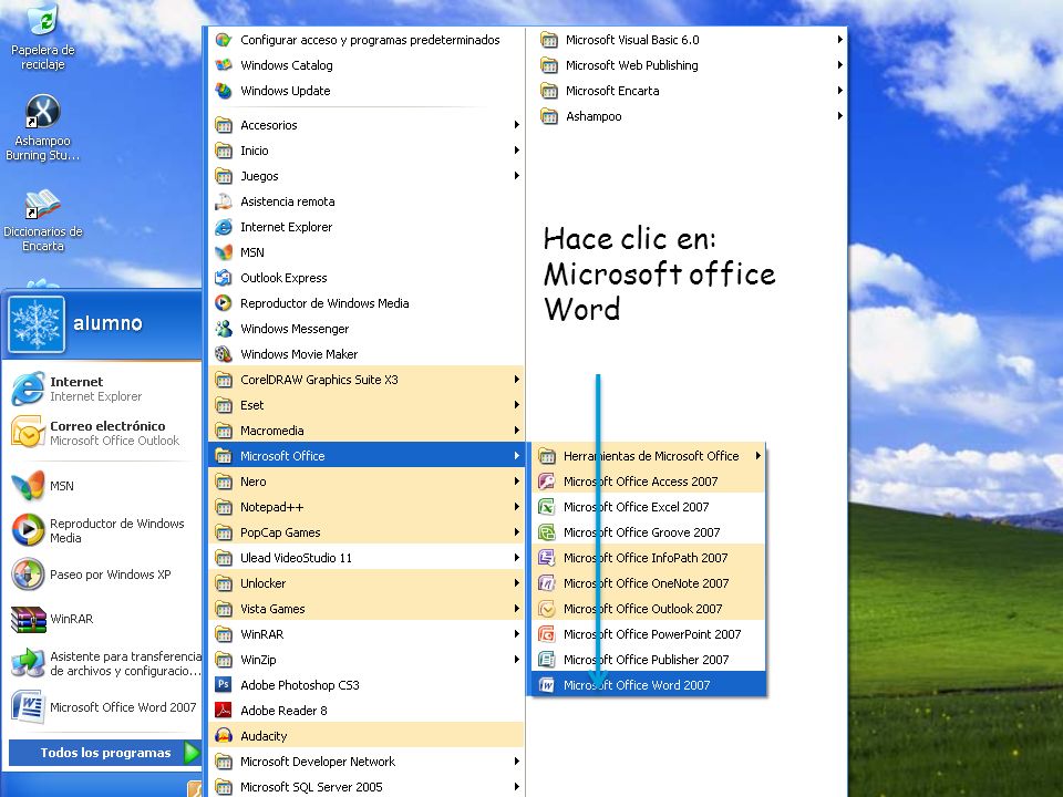 Hace clic en: Microsoft office Word