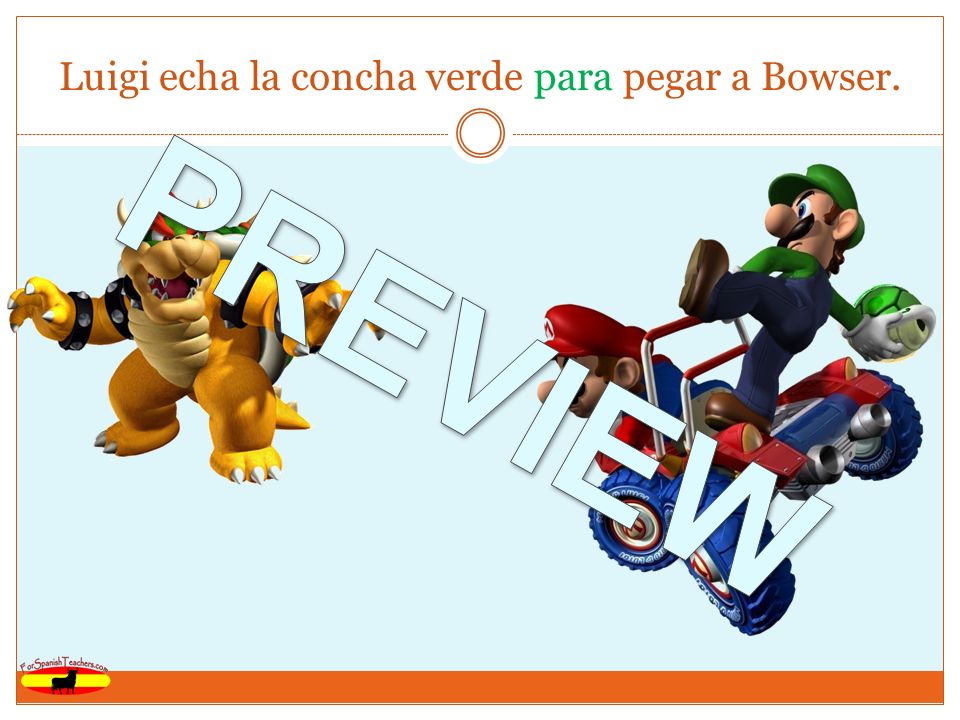 Luigi echa la concha verde para pegar a Bowser.