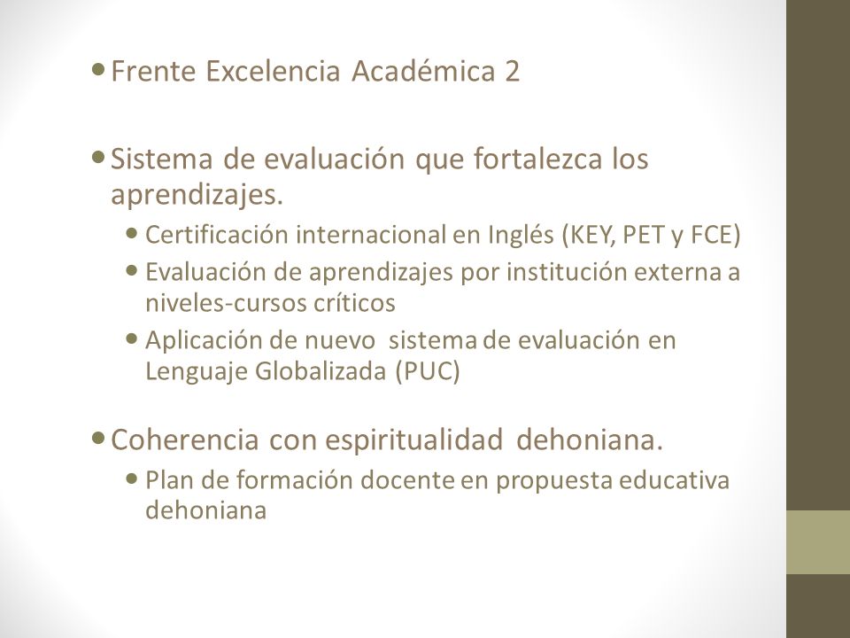 Frente Excelencia Académica 2 Sistema de evaluación que fortalezca los aprendizajes.