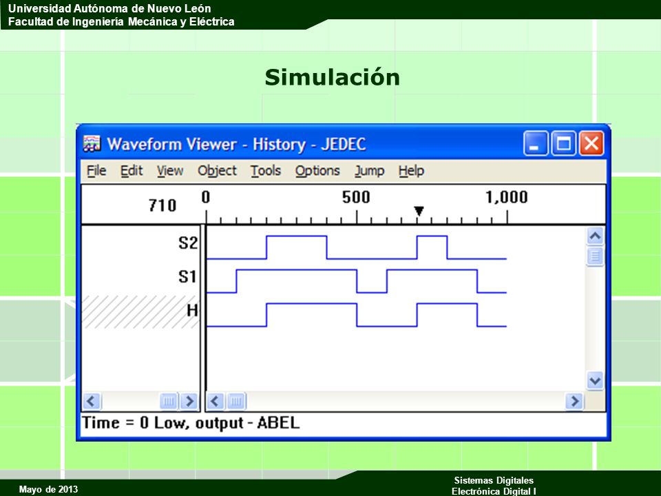 Mayo de 2013 Sistemas Digitales Electrónica Digital I Universidad Autónoma de Nuevo León Facultad de Ingeniería Mecánica y Eléctrica Simulación
