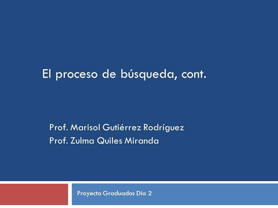 El proceso de búsqueda, cont. Prof. Marisol Gutiérrez Rodríguez Prof.