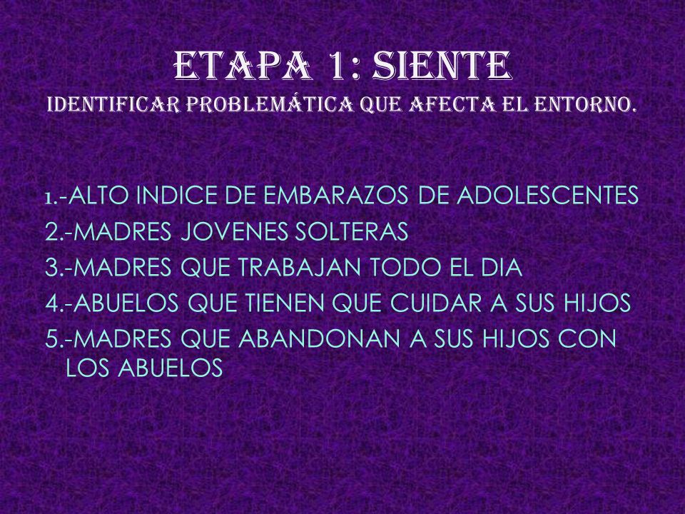 ETAPA 1: SIENTE IDENTIFICAR PROBLEMÁTICA QUE AFECTA EL ENTORNO.