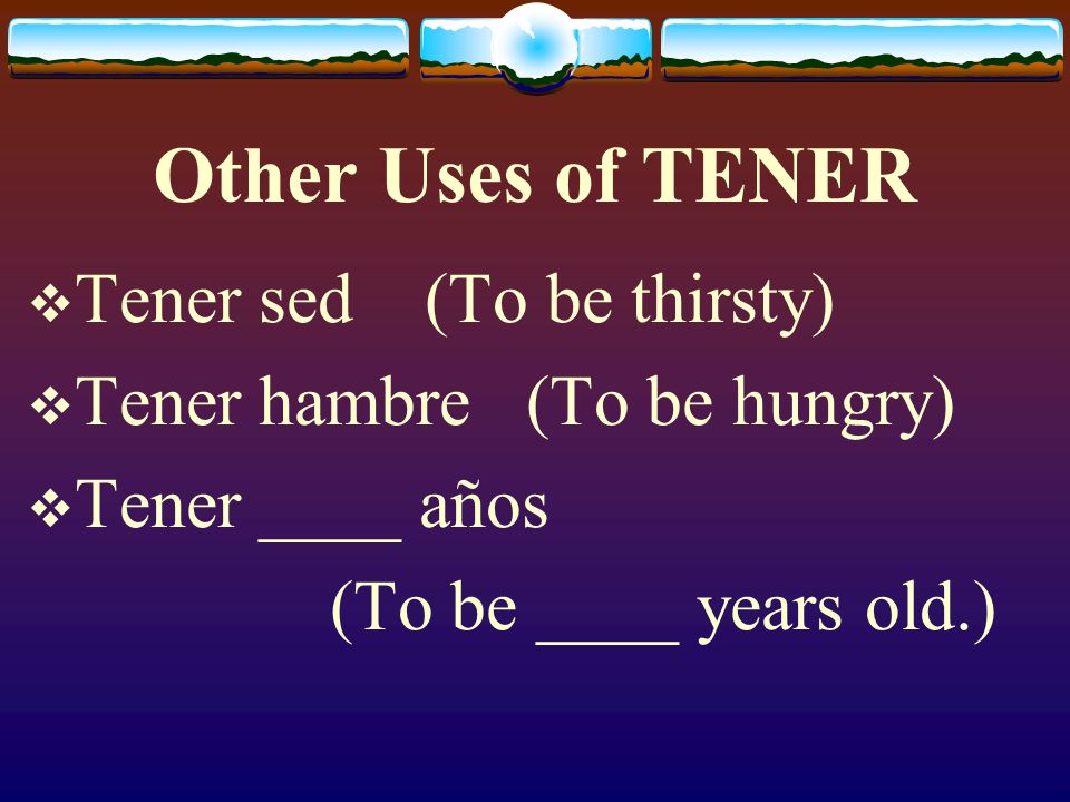 Other Uses of TENER As you know, TENER is sometimes used where in English we use a form of the verb to be: