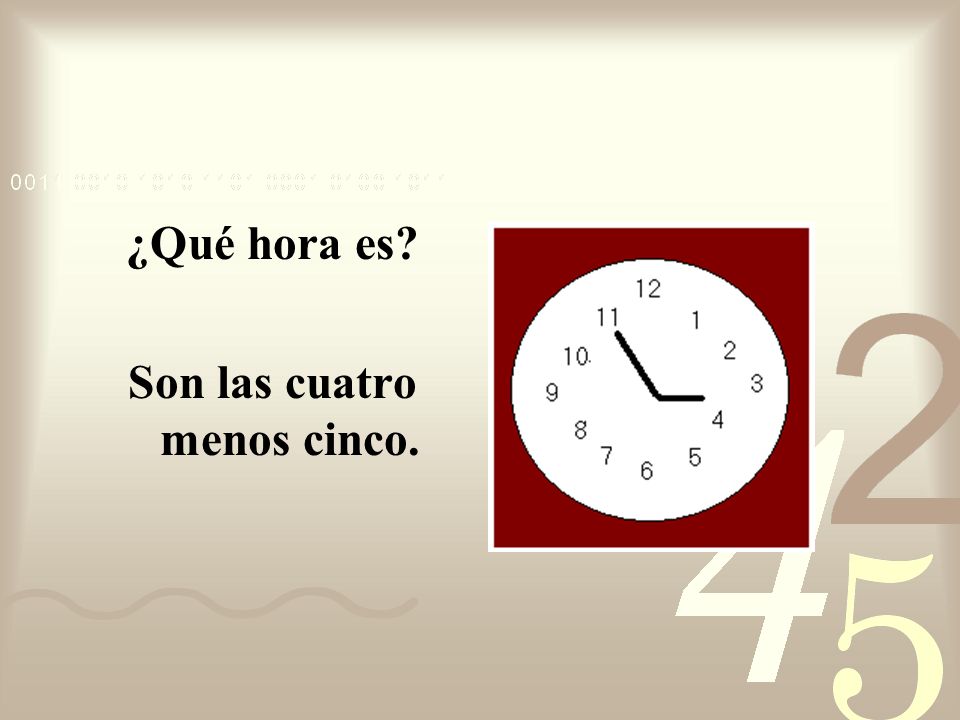 When it is 31 minutes or more past the hour the following pattern is more commonly used: next hour + menos + minutes before the next hour