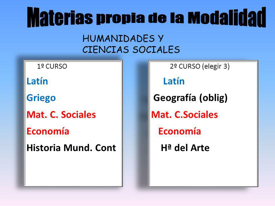 HUMANIDADES Y CIENCIAS SOCIALES 1º CURSO Latín Griego Mat.