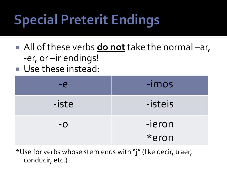 All of these verbs do not take the normal –ar, -er, or –ir endings.