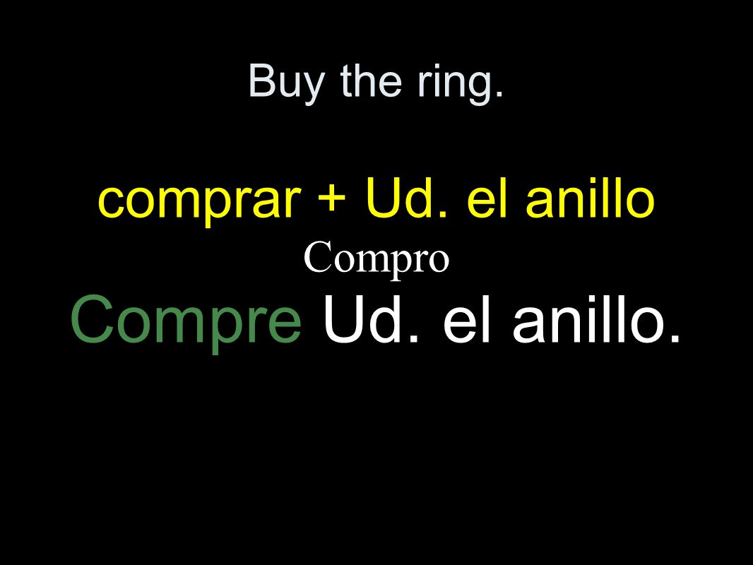 Buy the ring. comprar + Ud. el anillo Compro Compre Ud. el anillo.