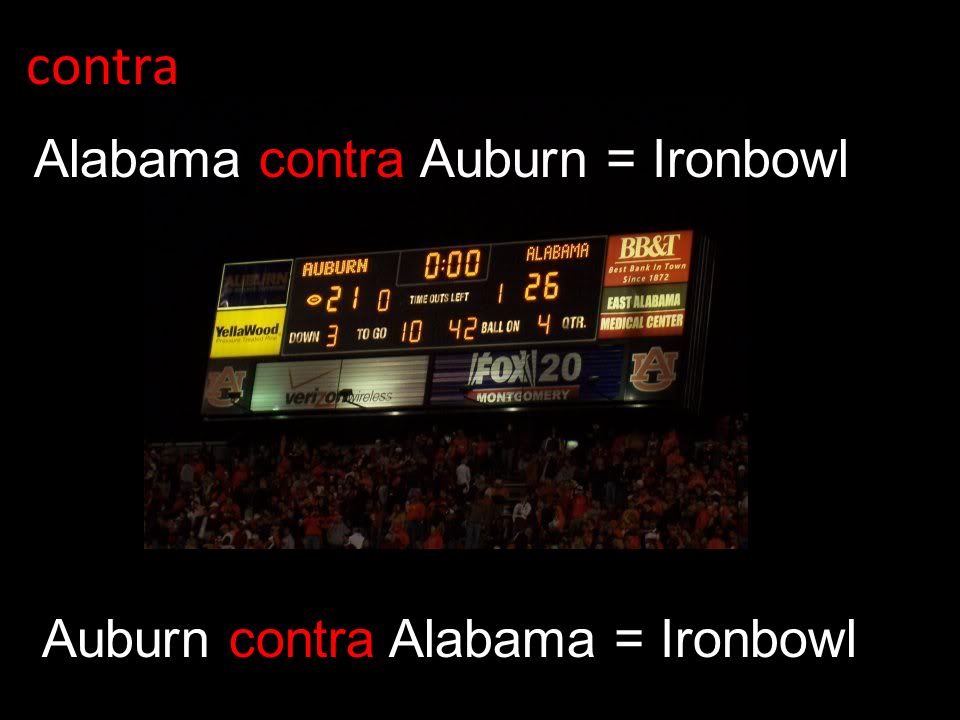 contra Auburn contra Alabama = Ironbowl Alabama contra Auburn = Ironbowl