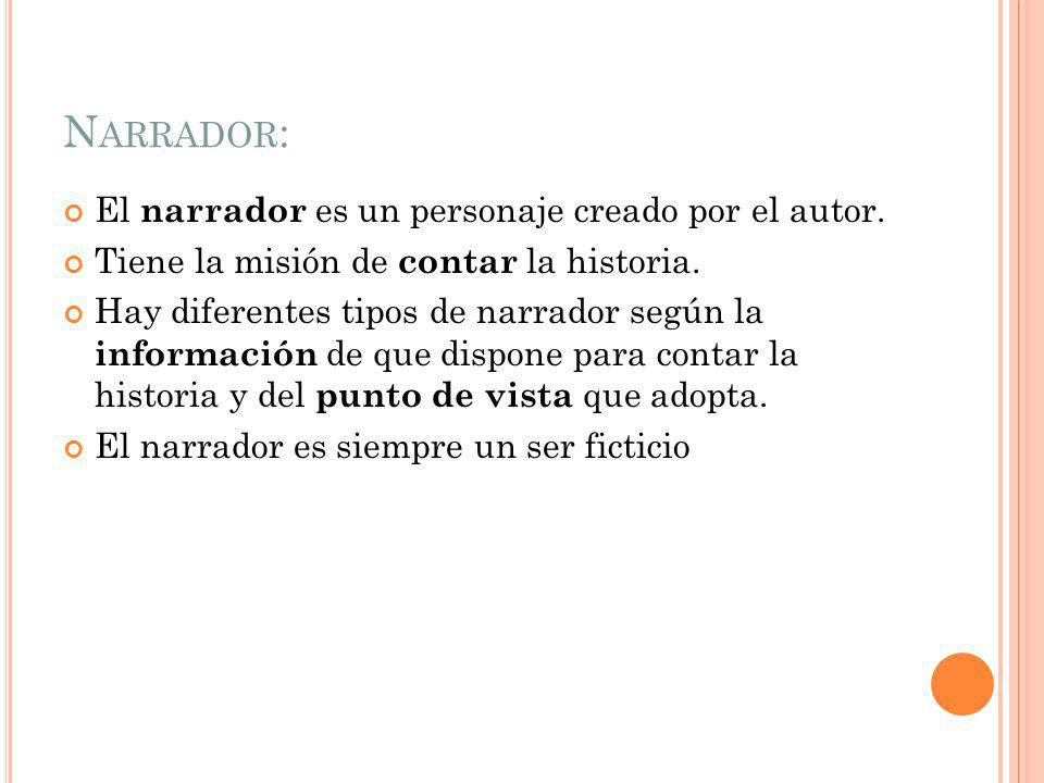 N ARRADOR : El narrador es un personaje creado por el autor.