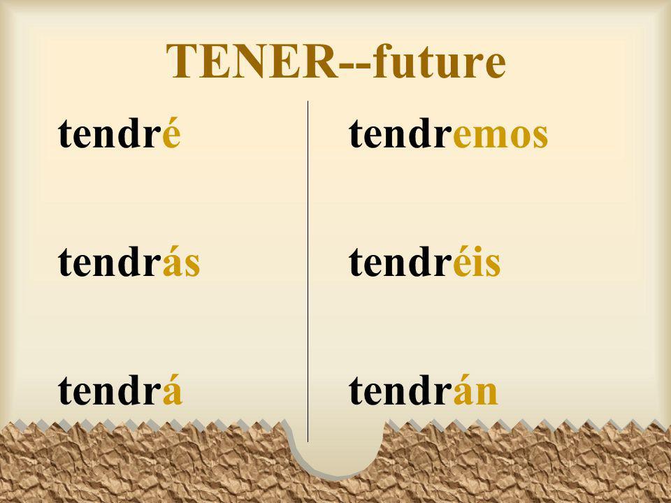 The Future Tense The verbs tener, poder, saber, and hacer have irregular stems in the future tense: tendr-, podr-, sabr-, and har- The endings however are the same as for regular verbs.