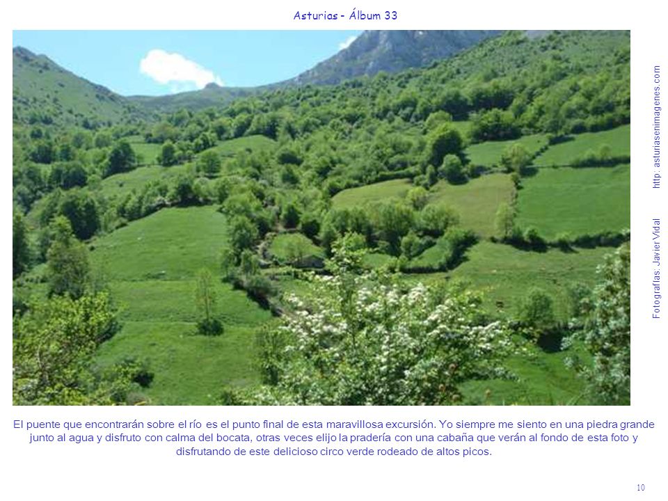 10 Asturias - Álbum 33 Fotografías: Javier Vidal http: asturiasenimagenes.com El puente que encontrarán sobre el río es el punto final de esta maravillosa excursión.