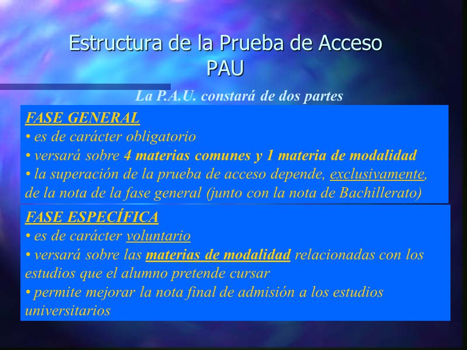 Estructura de la Prueba de Acceso PAU La P.A.U.