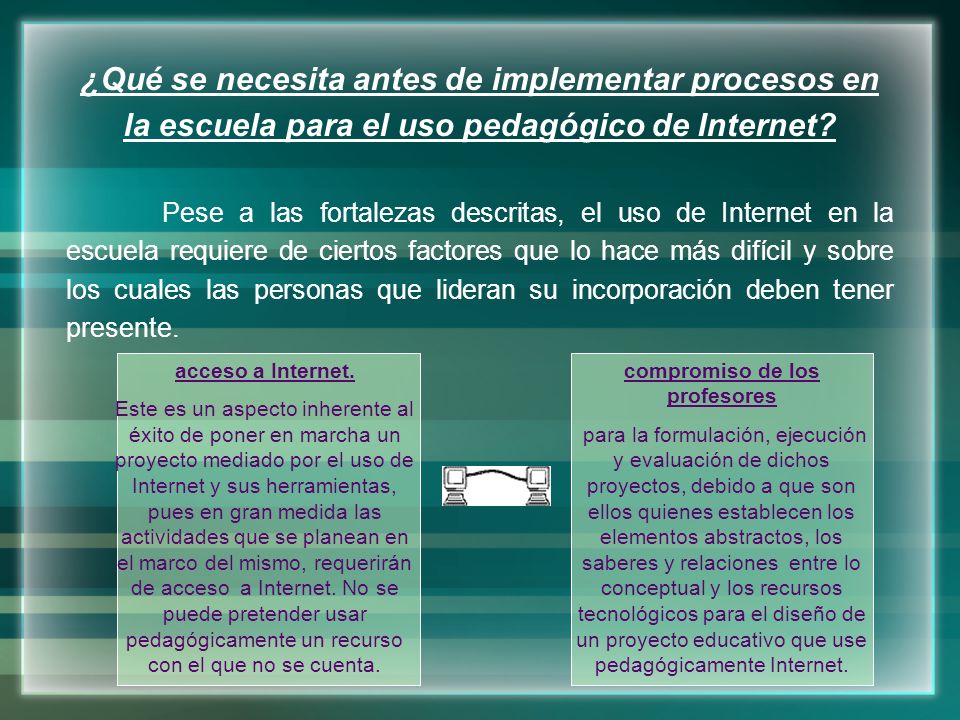 ¿Qué se necesita antes de implementar procesos en la escuela para el uso pedagógico de Internet.