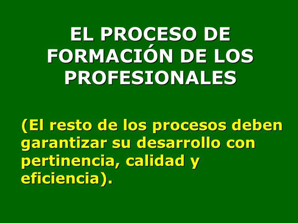 EL PROCESO DE FORMACIÓN DE LOS PROFESIONALES (El resto de los procesos deben garantizar su desarrollo con pertinencia, calidad y eficiencia).