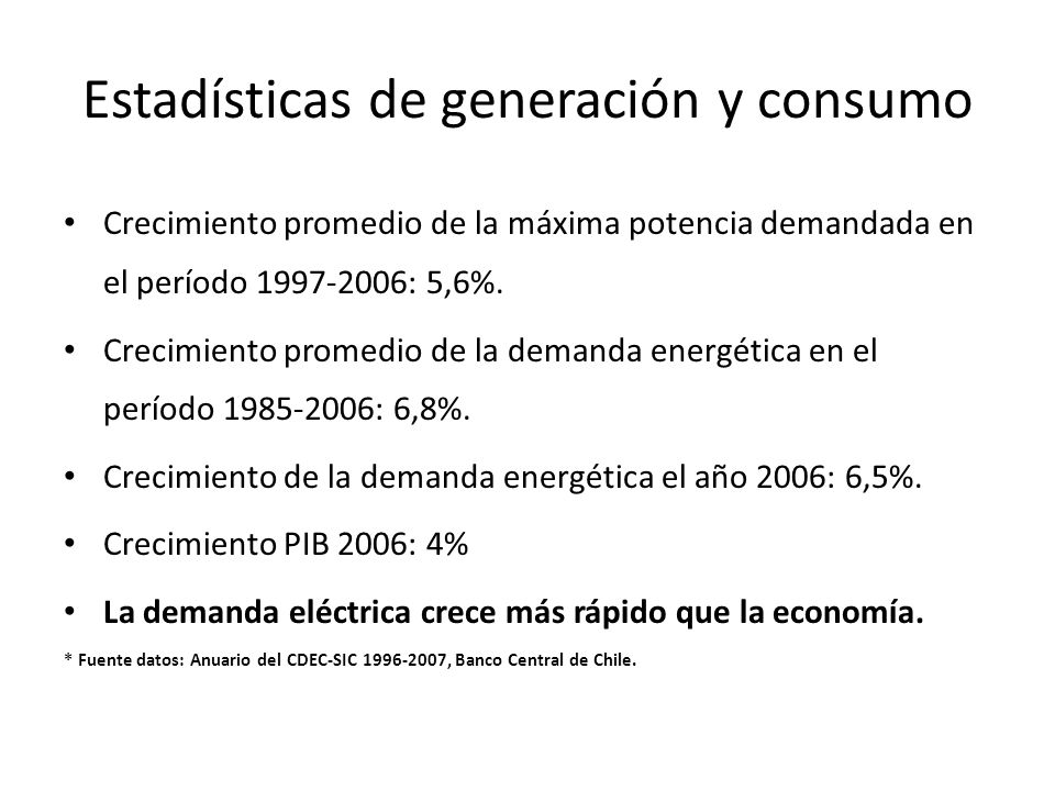 Estadísticas de generación y consumo Crecimiento promedio de la máxima potencia demandada en el período : 5,6%.