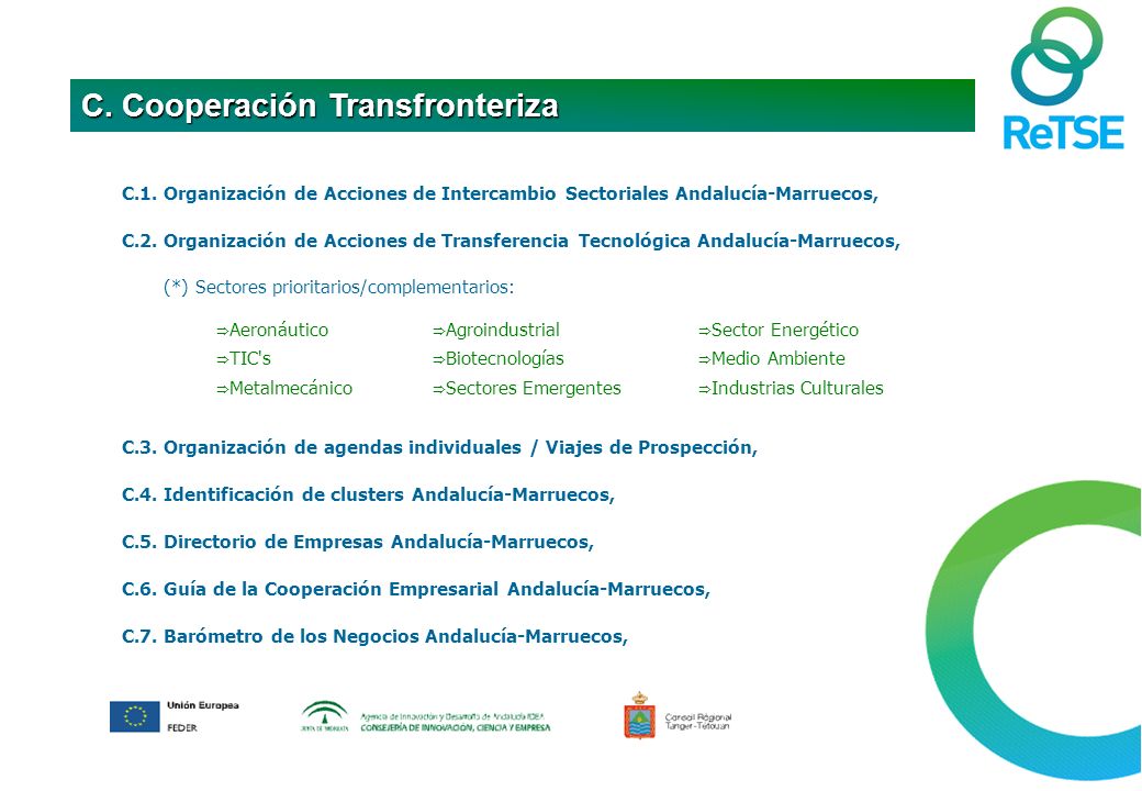 C.1. Organización de Acciones de Intercambio Sectoriales Andalucía-Marruecos, C.2.