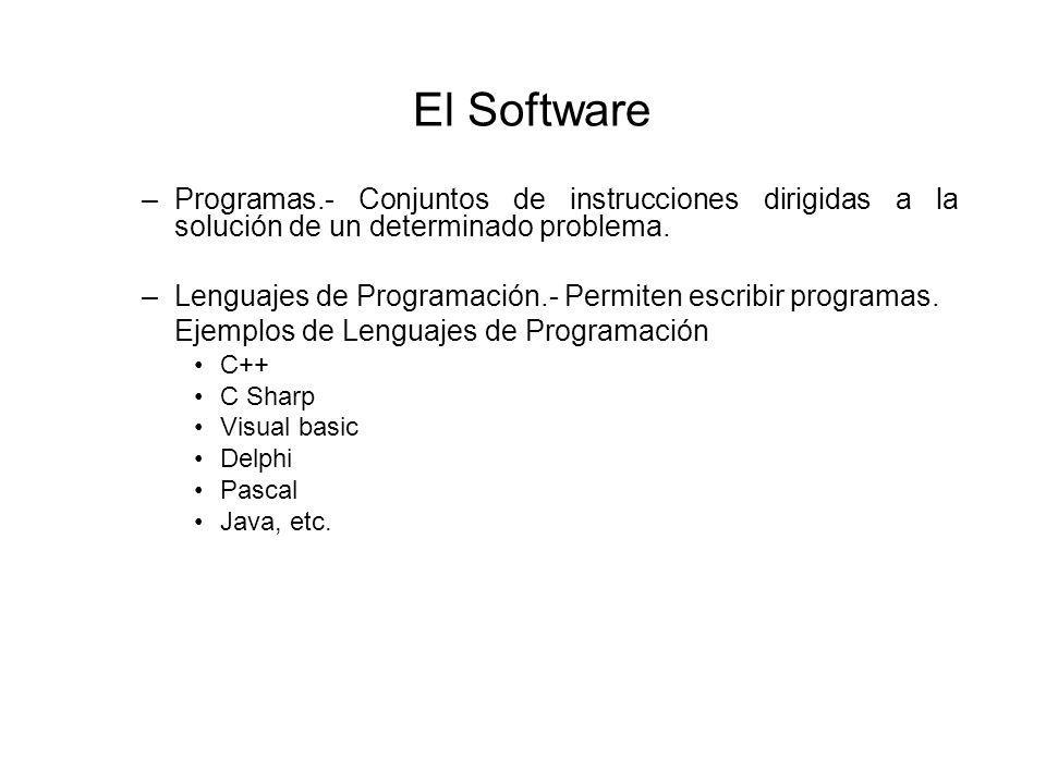 El Software –Programas.- Conjuntos de instrucciones dirigidas a la solución de un determinado problema.
