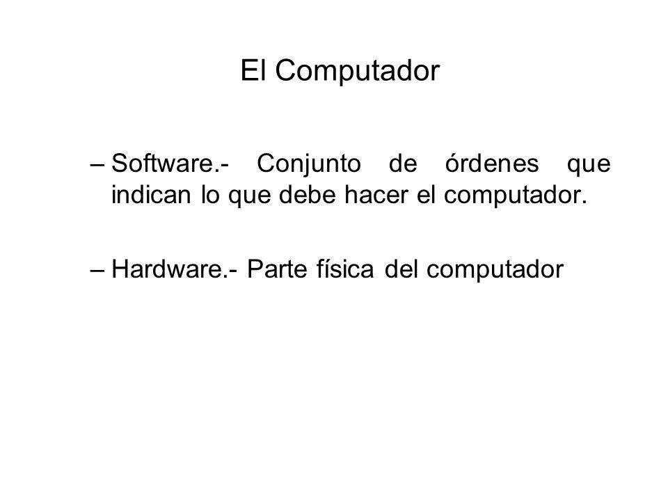 El Computador –Software.- Conjunto de órdenes que indican lo que debe hacer el computador.